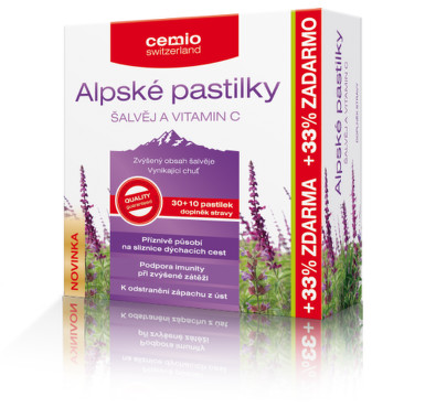 Cemio Alpské pastilky ŠALVĚJ+VIT.C 30+10